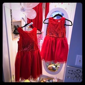 Sparkly red matching family gowns